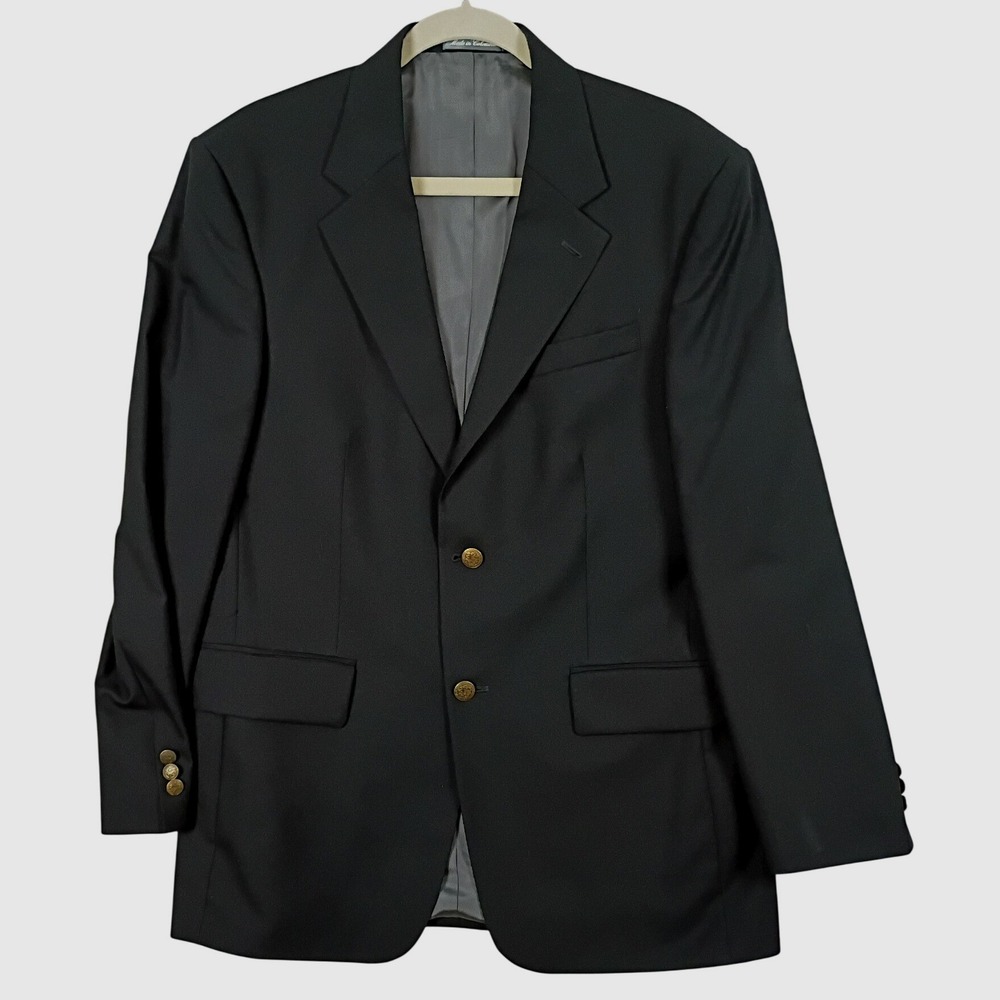 Oscar de la Renta Blazer Sport Coat Men 41R Black Wool Gold Buttons Professional